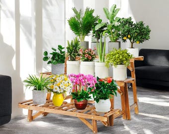 Wooden Plant Stand 3 Tier  - Freestanding Ladder Shelf for Indoor and Outdoor Use - Vintage Flower Pot Holder for Patio or Balcony