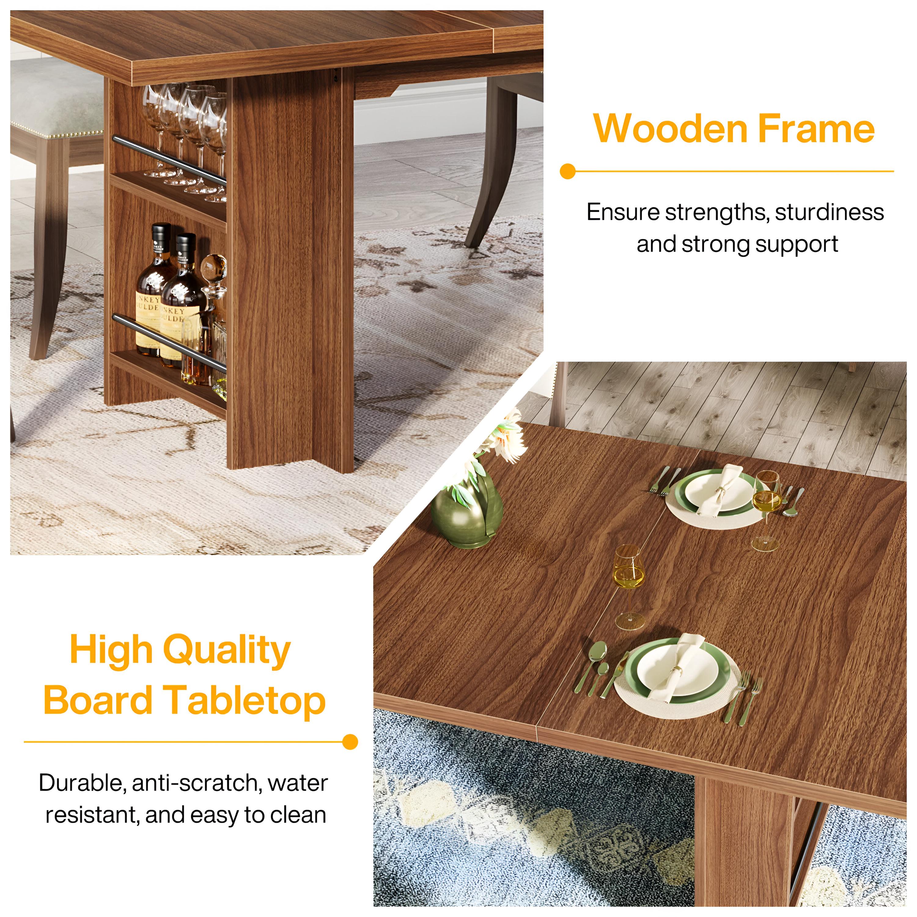 Dining Table for 6 to 8 – 63 Inch Rectangular Wooden Kitchen Table With ...