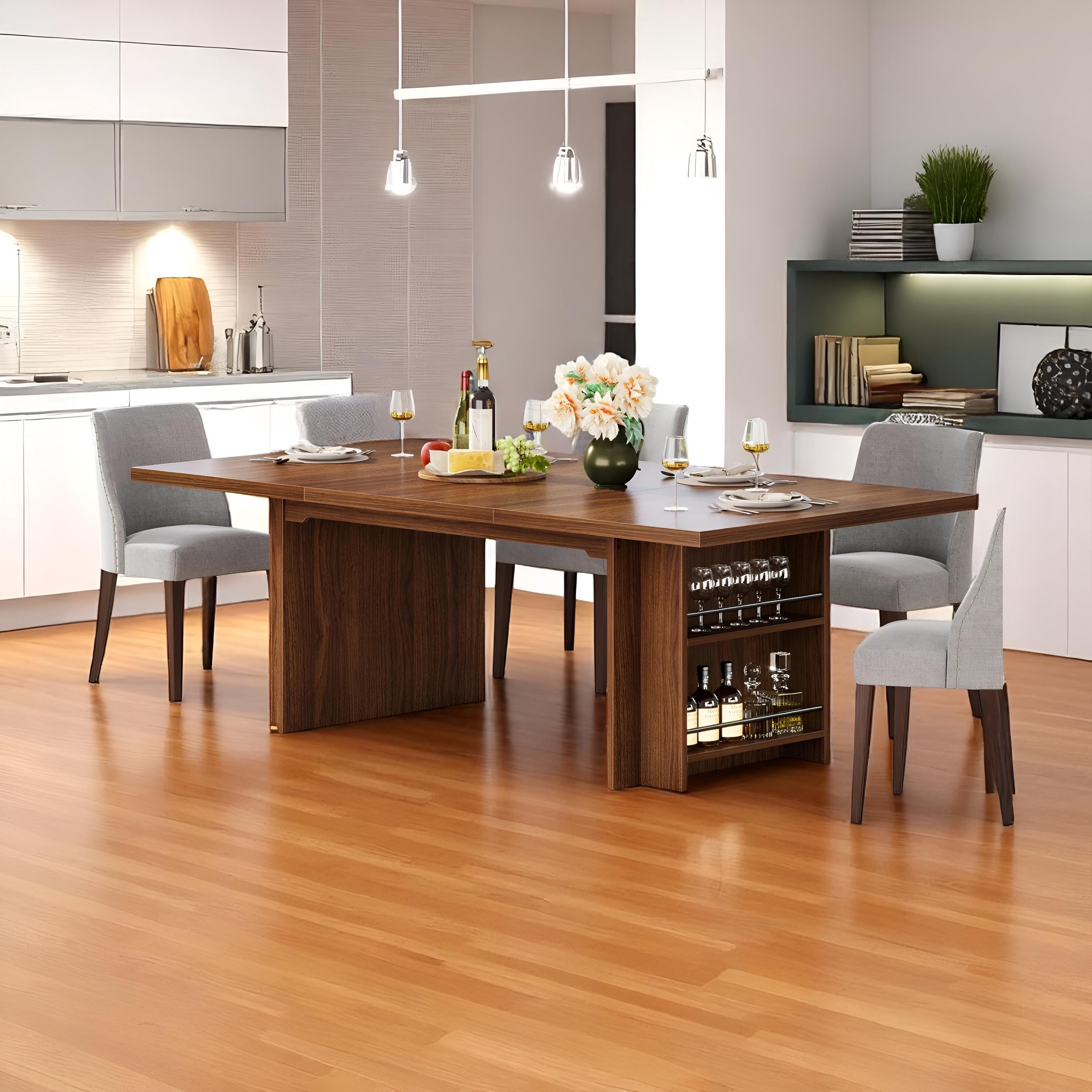 Dining Table for 6 to 8 – 63 Inch Rectangular Wooden Kitchen Table With ...
