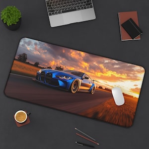 BMW M4 Desk Mat XXL Gaming Mousepad Black and White Racing Car Desk Mat Gift for Car Lover Cool Gifts for Guys PC Desk Accessories