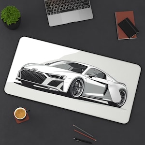 Audi R8 Desk Mat XXL White Racing Car Desk Mat Gaming Mousepad Cool Gifts for Guys Gift for Car Lover PC Desk Accessories