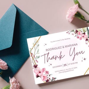 Floral Wedding Invitation Card / Simple Wedding Card / Elegant Wedding Invitation / Personalized Wedding Card