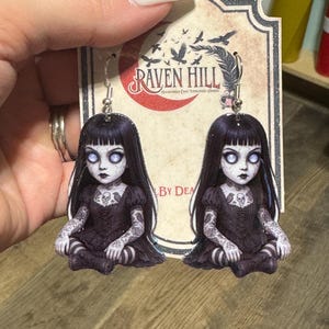 Gothic Haunted Doll Earrings, Creepy Cute Dark Aesthetic Jewelry by Raven Hill