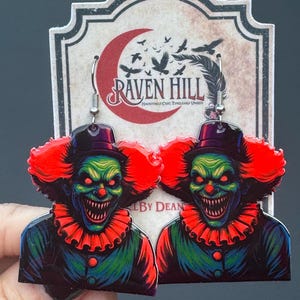 UV Glow Killer Clown Earrings  Creepy Horror Jewelry