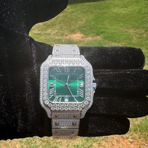 Mens Stainless Steel Moissanite Watch Green Dial Face Luxury Custom Automatic Movement