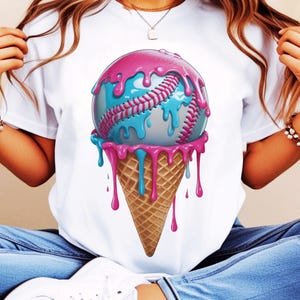 Baseball Eis Kegel Drip Png | Baseball Drip Png | Baseball Tropfen Sublimation | T-Shirt Design für Baseballspieler| Rosa und Blauer Baseball