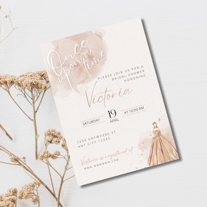 Faire-part de douche nuptiale sur le thème des contes de fées Mariée Disney Mariée de conte de fées Feuille d&#39;or personnalisée en téléchargement numérique imprimable