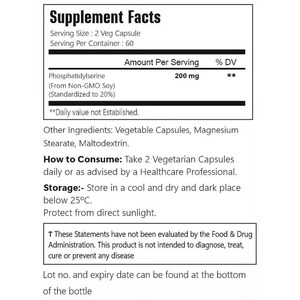 VitaCosmoX phosphatidylserine 200mg supplement fact side - 120 capsules (zoomed in)