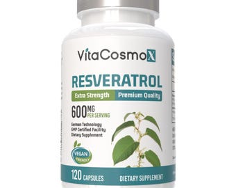 VitaCosmoX Resveratrol 600mg - 120 Capsules, Vegan & GMO-Free