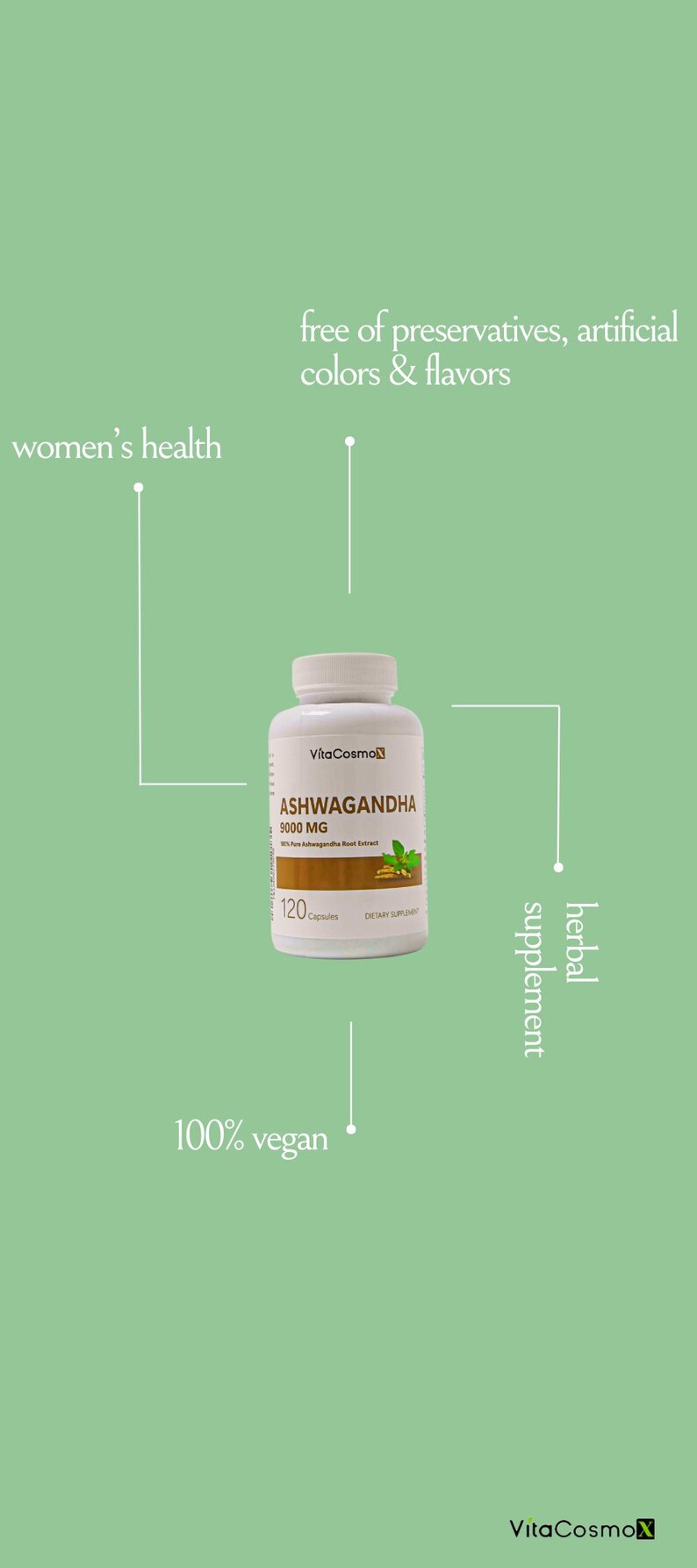VitaCosmoX Ashwagandha Capsules 9,000 mg - 120 Capsules, Gluten-Free, Vegan & GMO-Free image 7