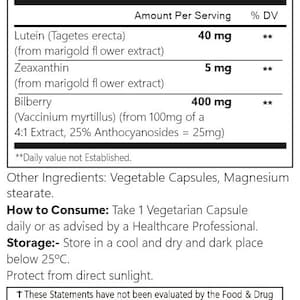 Suplemento de luteína, zeaxantina y arándano: Salud ocular, 120 cápsulas veganas imagen 3