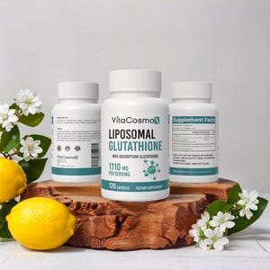 VitaCosmoX liposomal glutathione all three sides - 120 capsules (with background)