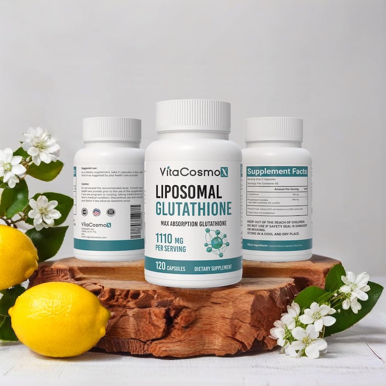 VitaCosmoX liposomal glutathione all three sides - 120 capsules (with background)