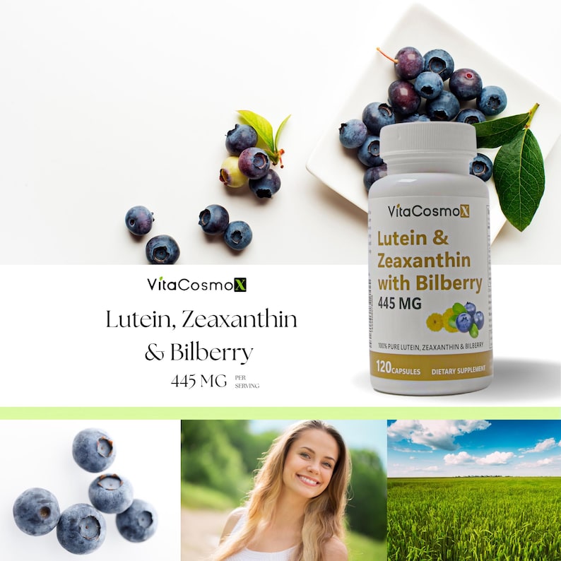Suplemento de luteína, zeaxantina y arándano: Salud ocular, 120 cápsulas veganas imagen 2
