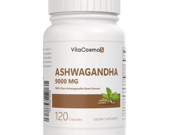 VitaCosmoX Ashwagandha Capsules 9,000 mg -  120 Capsules, Gluten-Free, Vegan & GMO-Free