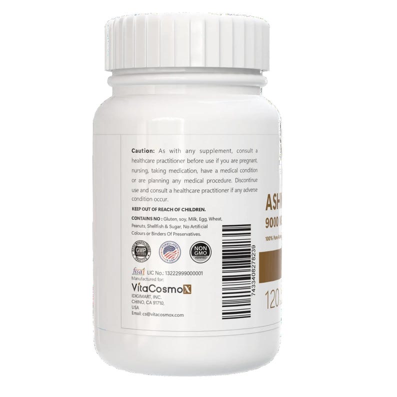 VitaCosmoX ashwagandha caution warning side - 120 capsules