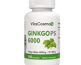 VitaCosmoX Ginkgo Biloba Phosphatidylserine Supplements -  6,000mg, Memory Support, 240 Capsules