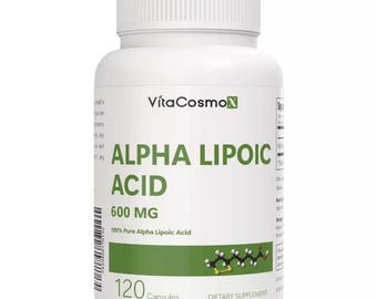 Suplementos de ácido alfa lipoico VitaCosmoX - 120 cápsulas, sin gluten, sin OMG y veganos