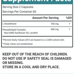 VitaCosmoX liposomal glutathione supplement fact side - 120 capsules (zoomed in)