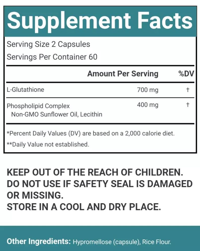 VitaCosmoX liposomal glutathione supplement fact side - 120 capsules (zoomed in)