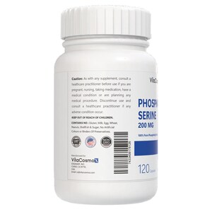 VitaCosmoX phosphatidylserine 200mg caution warning label side - 120 capsules