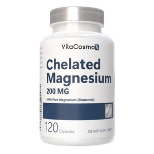 VitaCosmoX Chelated Magnesium Supplements - 120 Capsules, GMO-Free & Vegan