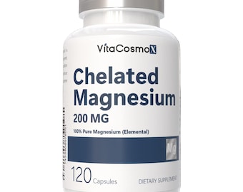 VitaCosmoX Chelated Magnesium Supplements - 120 Capsules, GMO-Free & Vegan