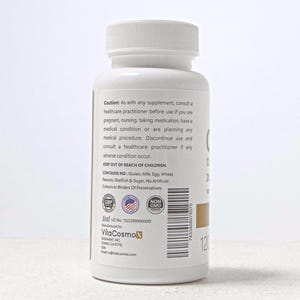 VitaCosmoX  coq10 caution warning side - 120 capsules (real image)