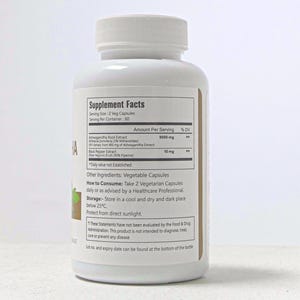 VitaCosmoX ashwagandha supplement fact side - 120 capsules (real image)