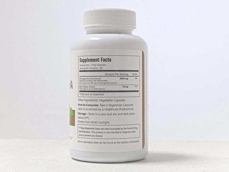 VitaCosmoX ashwagandha supplement fact side - 120 capsules (real image)
