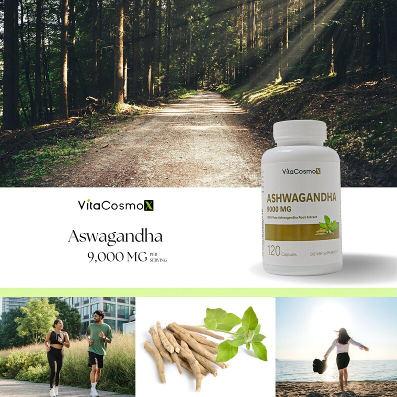 VitaCosmoX Ashwagandha Capsules 9,000 mg - 120 Capsules, Gluten-Free, Vegan & GMO-Free image 2