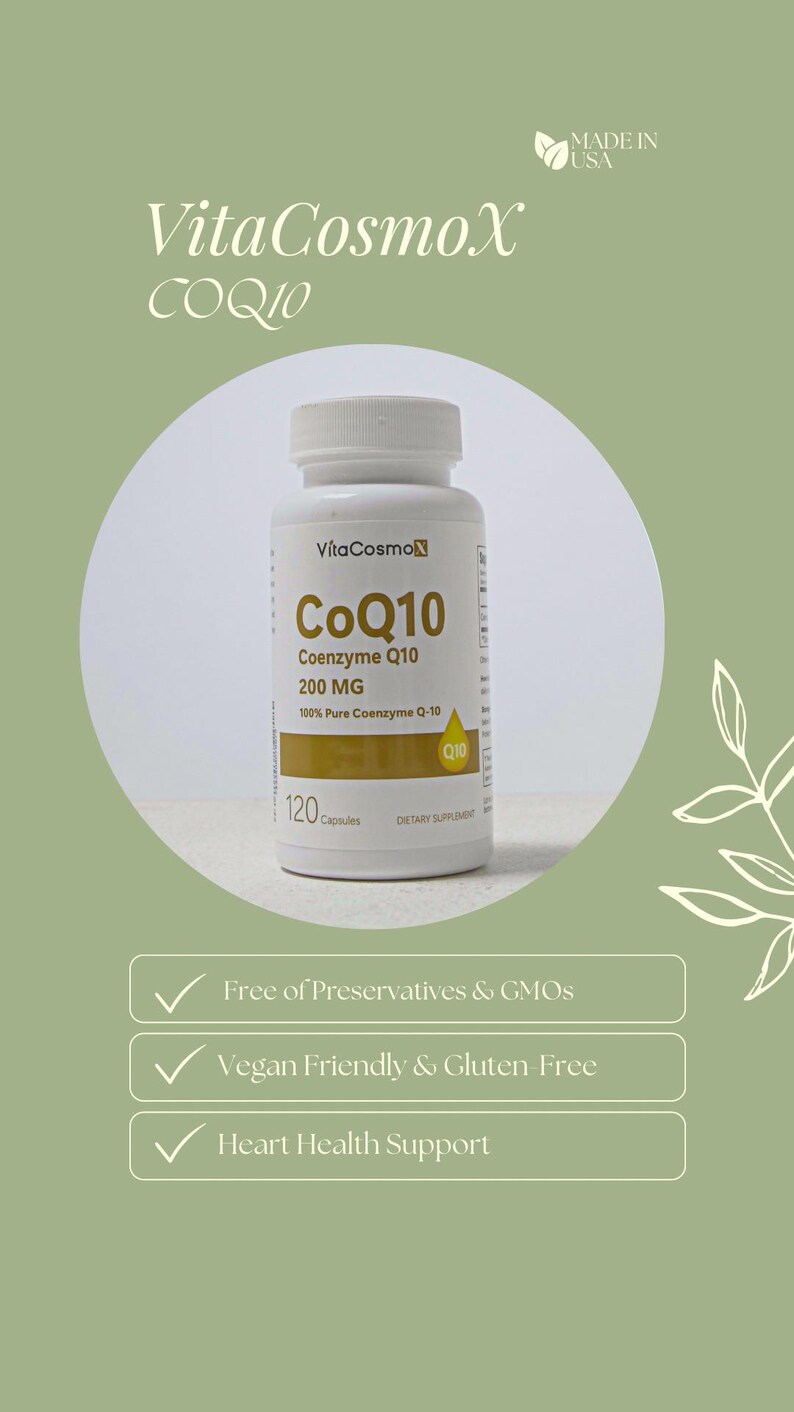 VitaCosmoX COQ10 Supplements - 120 Veggie Capsules, GMO-Free, Gluten-Free, and 200 mg bild 5