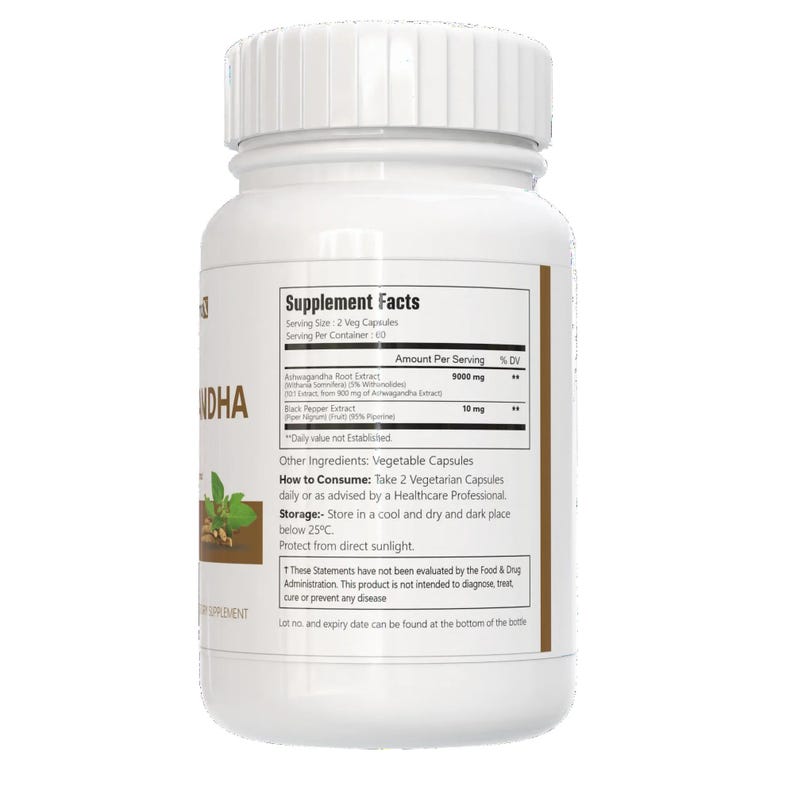 VitaCosmoX  ashwagandha supplement fact side - 120 capsules