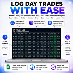 Day Trading Tracker Spreadsheet, day Trading Log Dashboard  , trading journal