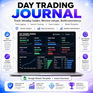 Day Trading Journal, Day Trade Tracker Spreadsheet, Trading Log Dashboard