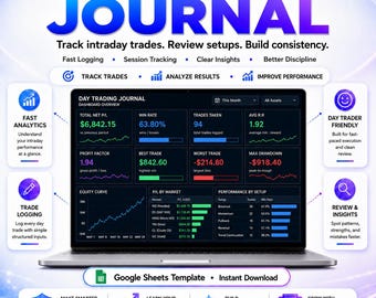 Day Trading Journal, Day Trade Tracker Spreadsheet, Trading Log Dashboard (google sheets)