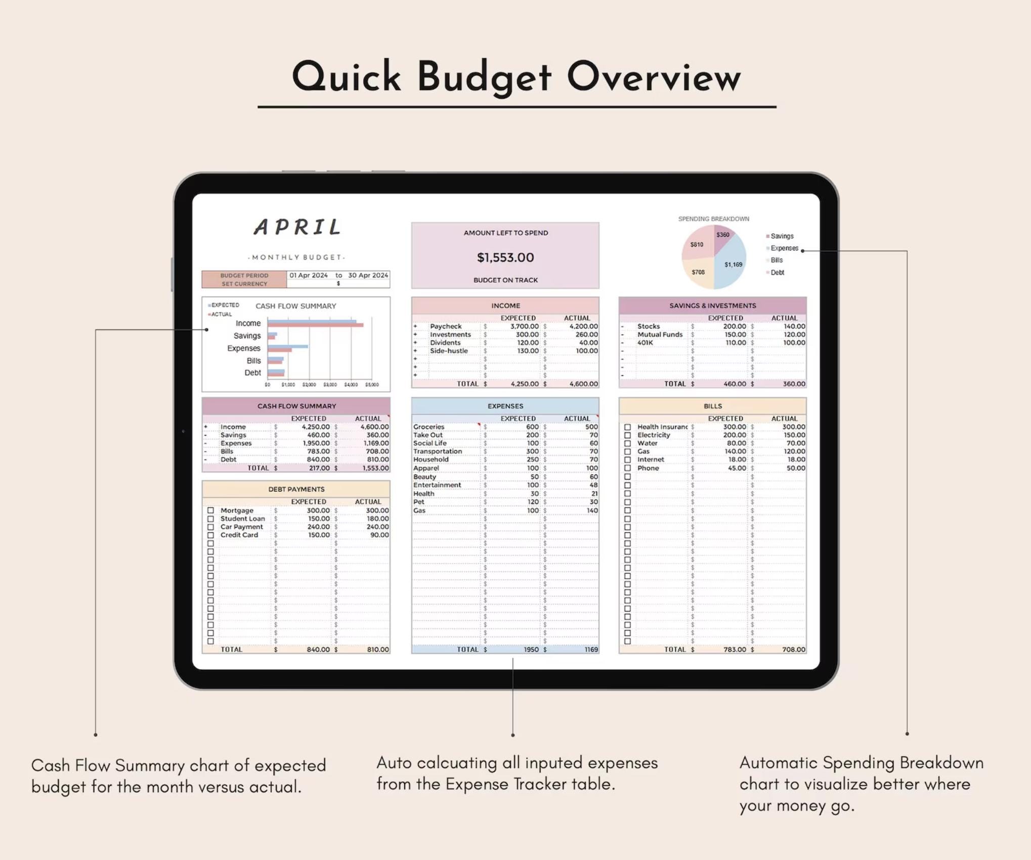 Budget Planner Excel Monthly Budget Spreadsheet Pay Check Budget ...