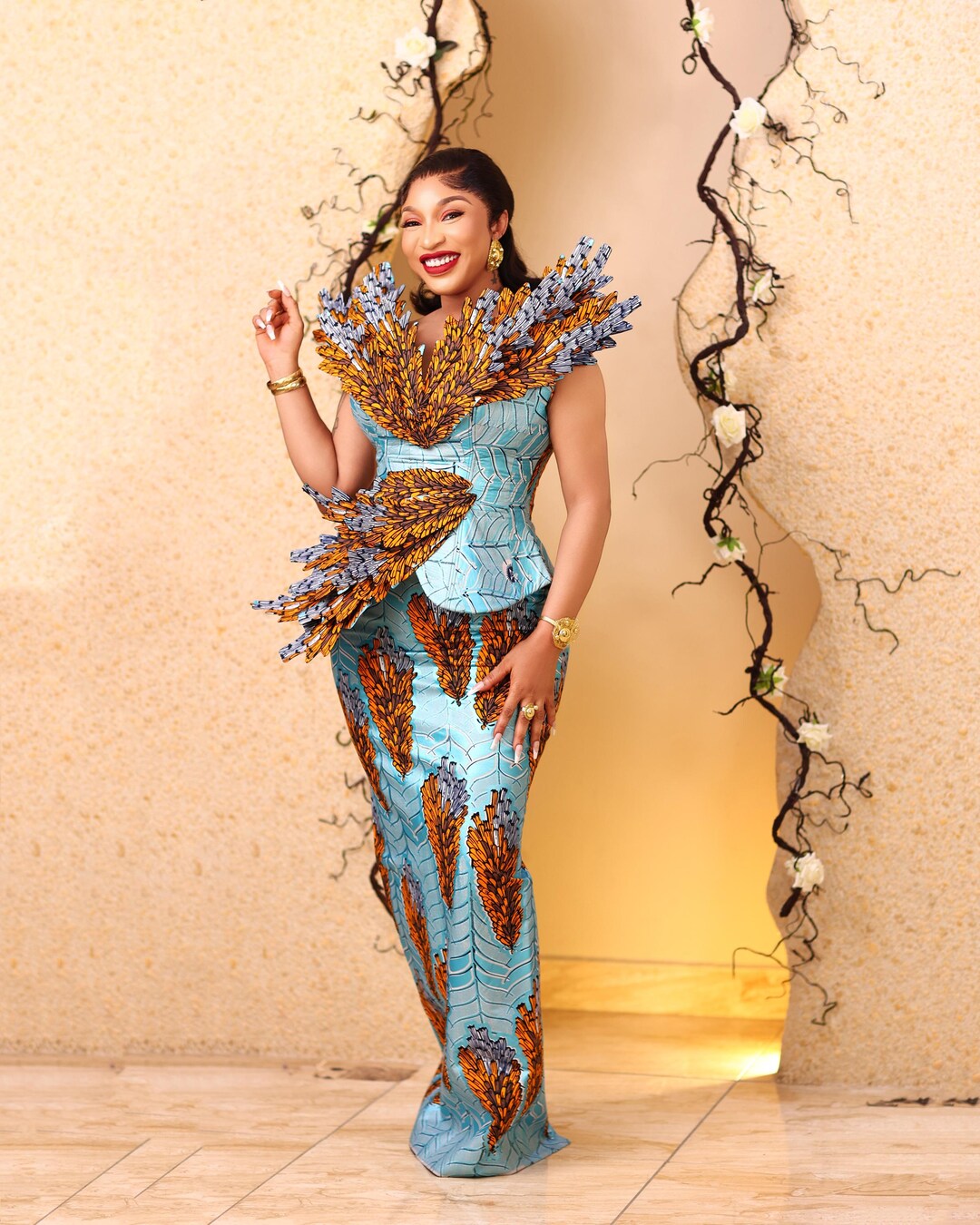 african peplum dress Handmade Ankara Peplum Gown With Headwrap: Bold African Dress