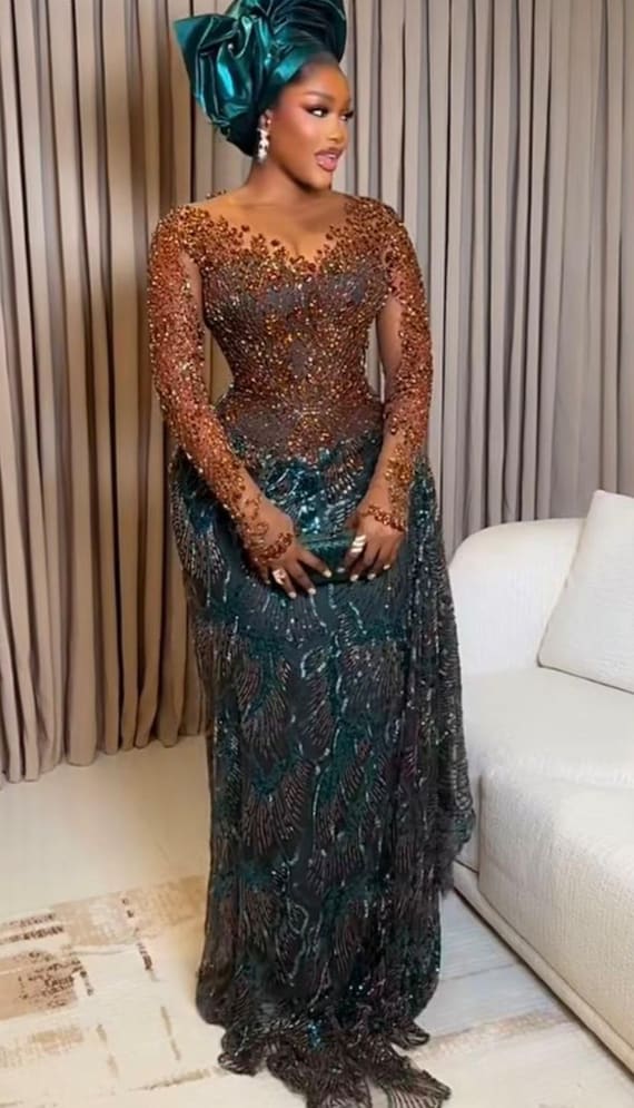 nigerian beaded dress Handmade Aseobi Dress, Wedding, Luxury Women's Fashion Size:8X (12)