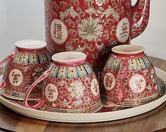 景徳鎮文寿トルコ石中国茶器セット：ファミーユ・ローズ長寿 - Etsy 日本