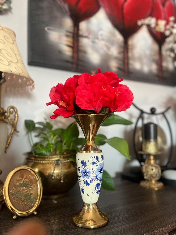 デルフト焼き 花瓶 透明水彩画原画一点物デルフト焼きの花瓶と春の精②