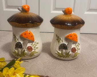 Tarros vintage con forma de seta: juego de tarros de galletas de cerámica Sears Roebuck