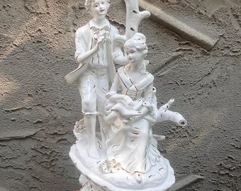 Vintage Sandizell Dresden Lace Porcelain Dancing Victorian Couple