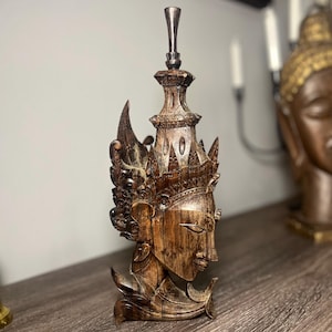 Handgesneden Indonesische sita-buste vintage 13&quot; hoog – Balinese houten sculptuur – Cultureel woondecoratie