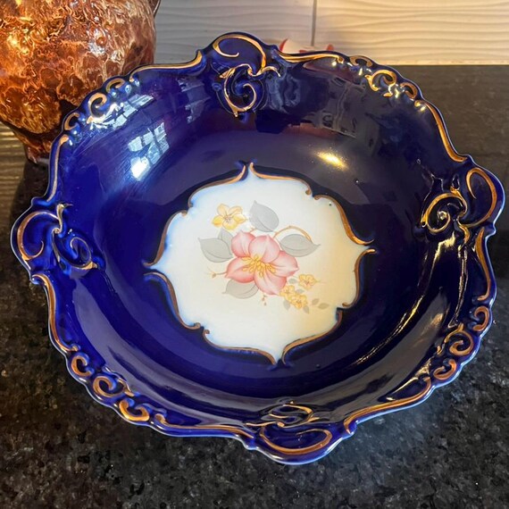 Vintage Cobalt Blue Porfin Cluj-napoca Porcelain Bowl – Hand