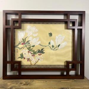 VTG Hand-Painted Watercolor Silk Painting Signed – Original Art on Silk Fabric - Framed Wall Decor Silk Textile Art 18&quot; X 15&quot;