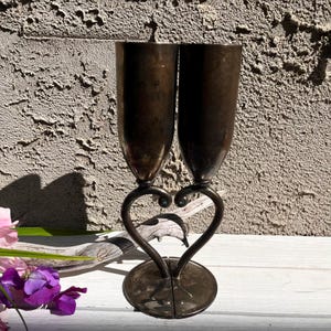 Pair of Vintage Silver Wedding Goblets – Antique Silver-Plated Toasting Cups, Tarnished Wedding Goblets, Rustic Wedding Decor