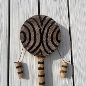 Handmade Tribal Monkey Drum | Ethnic Percussion Spin Drum Rattle | African-Inspired Rhythm Instrument Decor