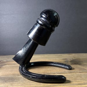 Vintage Horseshoe Coat Rack: Black Cast Iron & Glass, Rustic Western Decor