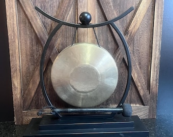 Gong de meditación de latón vintage con soporte / Decoración de baño de sonido zen para escritorio